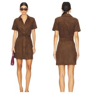 Steve Madden Jolene Brown Faux Suede Belted Short Sleeve Shirt Dress Medium NWT
